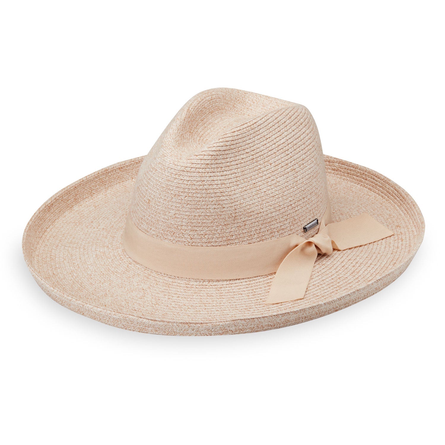 Featuring Front of Wide Brim Fedora Style Vivian UPF Sun Hat in White Beige from Carkella by Wallaroo
