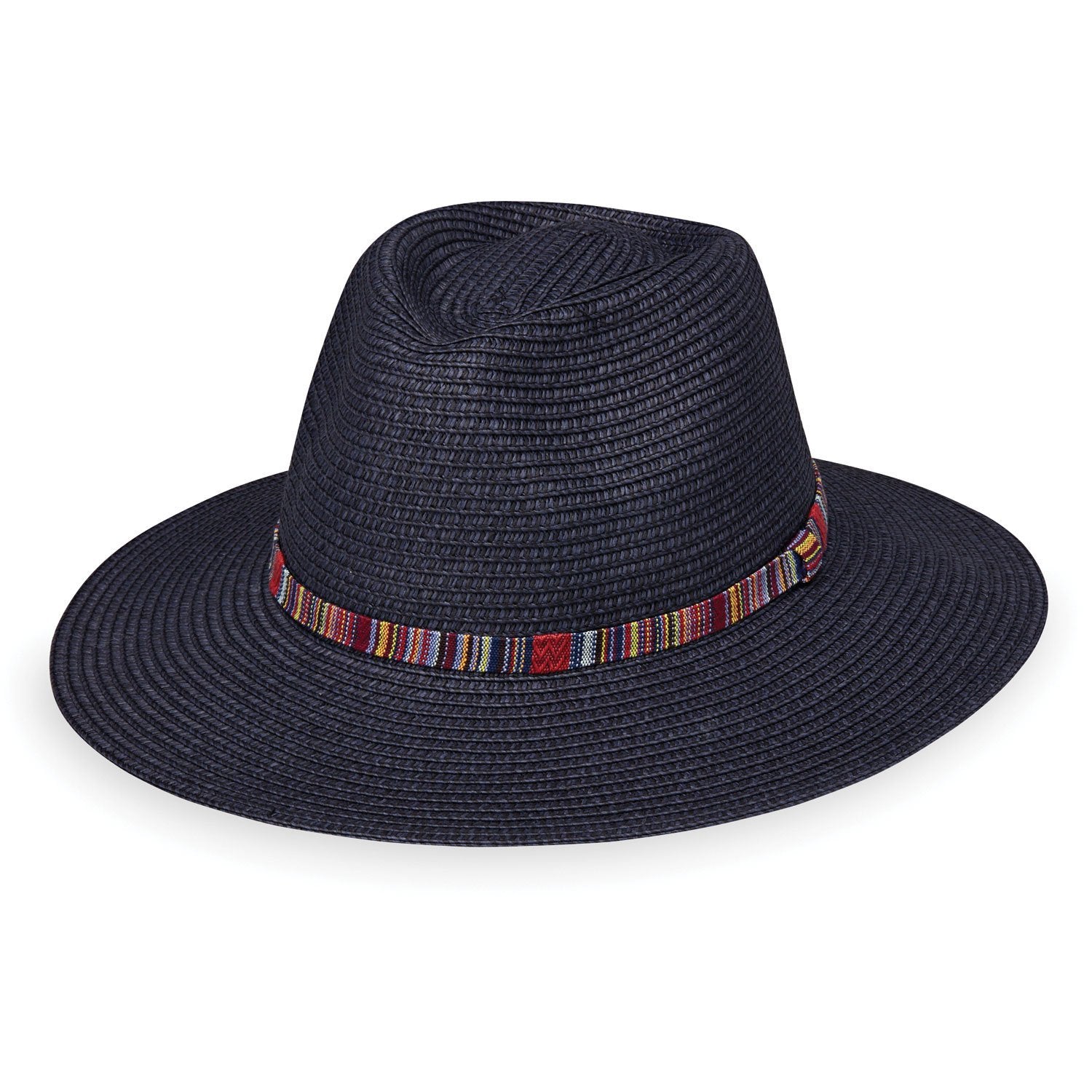 Featuring Front of Unisex Fedora Style Sedona Paper Braid UPF Sun Hat in Navy from Wallaroo