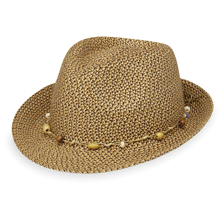 Ladies' Packable Fedora Style Waverly Beach Sun Hat in Mixed Brown from Wallaroo