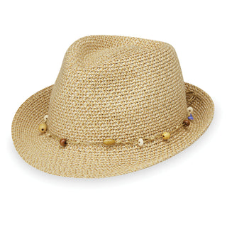 Front of Women's Packable and Adjustable Fedora Style Waverly Sun Hat in Natural from Wallaroo