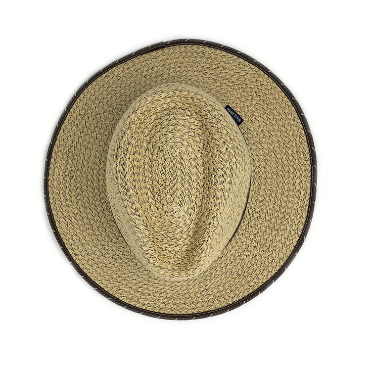 Top of Men's Fedora Style Cabo UPF Beach Sun Hat with Chinstrap from Wallaroo in Natural w/surf trim