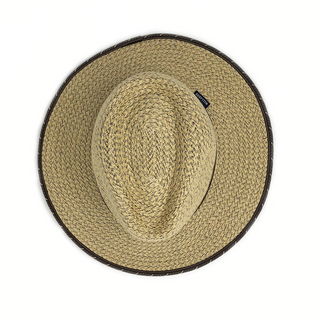 Top of Men's Fedora Style Cabo UPF Sun Hat with Chinstrap in Natural Surf from Wallaroo