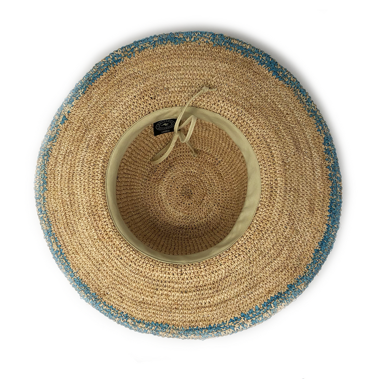 Bottom of Big Wide Brim Camille Straw Beach Sun Hat in Turquoise from Wallaroo