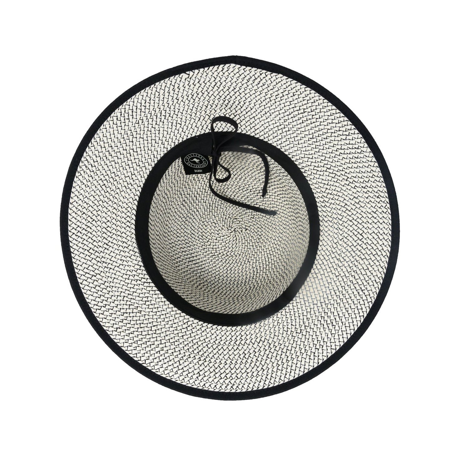 Bottom of Wide Brim Crown Style Darby Sun Protection Hat in Ivory/Black from Wallaroo