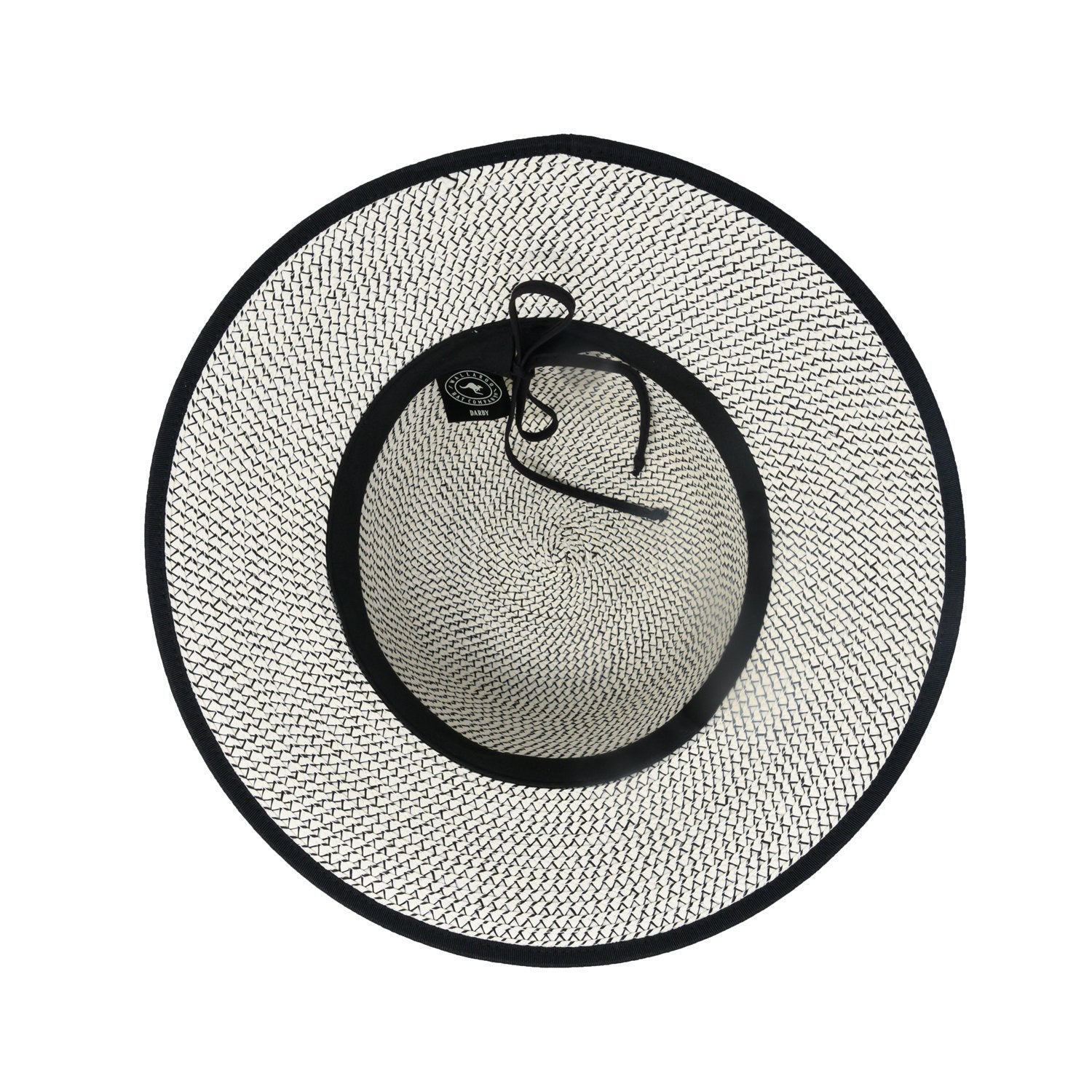 Bottom of Wide Brim Crown Style Darby Sun Protection Hat in Ivory/Black from Wallaroo