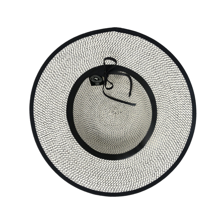 Bottom of Wide Brim Crown Style Darby Sun Protection Hat in Ivory/Black from Wallaroo