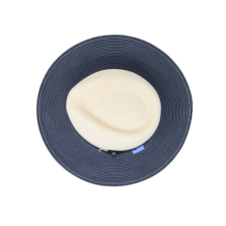Top of Women's Packable UPF Fedora Style Kristy Sun Hat in Ivory Navy from Wallaroo