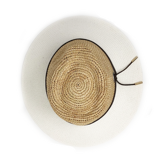 Top of Ladies Fedora Style Laguna Straw Sun Hat in Natural White from Wallaroo