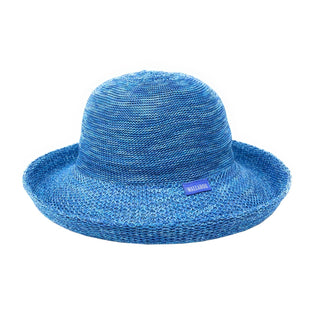 Front of Women's Wide Brim Crown Style Petite Victoria Polystraw Sun Hat in Mixed Aqua from Wallaroo