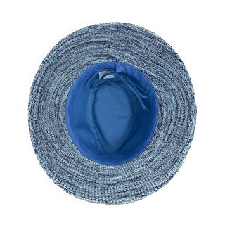 Women's Packable Victoria Fedora Style straw Summer Hat in Mixed Denim for travel from Wallaroo