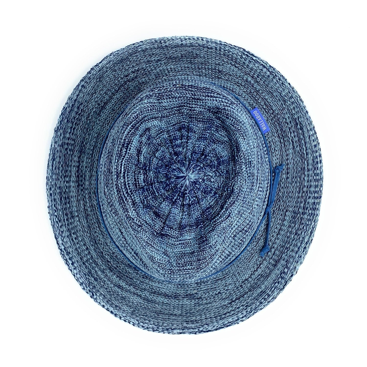 Women's Packable Victoria Fedora Style straw Summer Hat for travel in Mixed Denim from Wallaroo